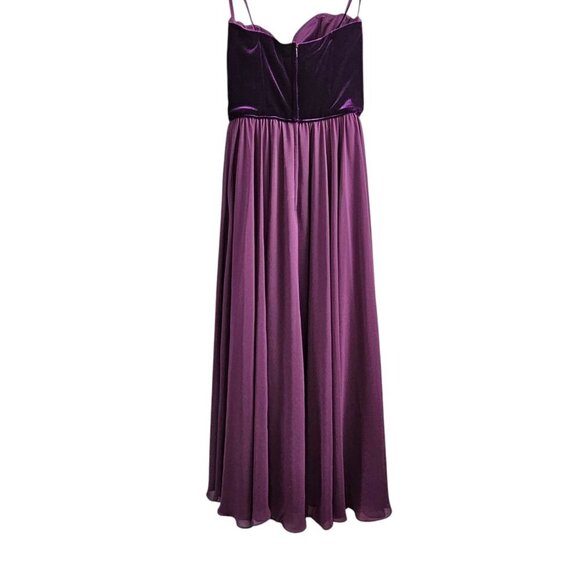 Morilee Madeline Gardner Velvet Chiffon Strapless Plum Bridesmaid Prom Gown - Picture 8 of 12
